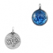 Breloques en métal DQ pièce de monnaie religieuse Argent antique-bleu denim transparent (sans nickel)