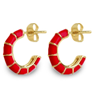Boucles d'oreilles tendance puces émaillée 16mm Rouge-doré