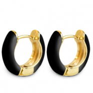 Boucles d'oreilles tendance émaillée 15mm Noir-doré