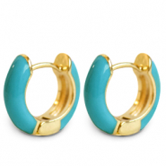 Boucles d'oreilles tendance émaillée 15mm Turquoise-doré