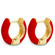 Boucles d'oreilles tendance émaillée 15mm Rouge-doré