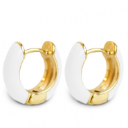 Boucles d'oreilles tendance émaillée 15mm Blanc-doré