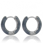 Boucles d'oreilles en acier Inox créoles émaillée 16mm Bleu gris-argenté