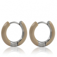 Boucles d'oreilles en acier Inox créoles émaillée 16mm Marron beige-argenté