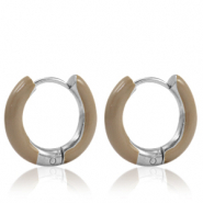 Boucles d'oreilles en acier Inox créoles émaillée 16mm Beige fumé-argenté