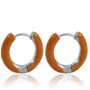 Boucles d'oreilles en acier Inox créoles émaillée 16mm Orange brûlée-argenté