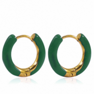 Boucles d'oreilles en acier Inox créoles émaillée 16mm Vert sacramento-doré