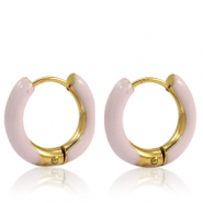 Boucles d'oreilles en acier Inox créoles émaillée 16mm Rose doux clair-doré