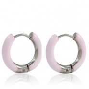 Boucles d'oreilles en acier Inox créoles émaillée 16mm Rose doux clair-argenté
