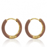 Boucles d'oreilles en acier Inox créoles émaillée 14mm Marron roux-doré