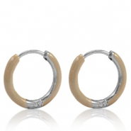 Boucles d'oreilles en acier Inox créoles émaillée 14mm Marron beige-argenté
