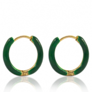 Boucles d'oreilles en acier Inox créoles émaillée 14mm Vert sacramento-doré
