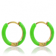 Boucles d'oreilles en acier Inox créoles émaillée 14mm Vert vif-doré