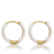 Boucles d'oreilles en acier Inox créoles émaillée 17mm Blanc-doré