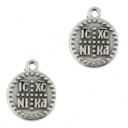 Breloques en métal DQ "ICXC NIKA" 15mm Argenté antique (sans nickel)