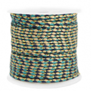 Cordon tressé tendance 2mm Doré-bleu foncé