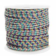 Cordon tressé tendance 2mm Doré-turquoise violet