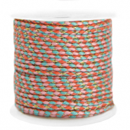 Cordon tressé tendance 2mm Doré-Rose clair turquoise