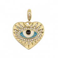 Métal TQ laiton breloques émaillées oeil porte-bonheur Doré-bleu