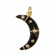 Métal TQ laiton breloques émaillées lune Doré-noir