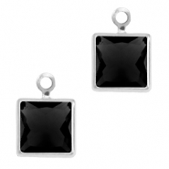 Pendentifs en verre Crystal Glass carré Noir de jais-argenté