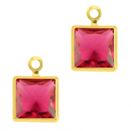Pendentifs en verre Crystal Glass carré Rose rubis-doré