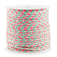 Cordon tressé tendance 2mm Rose néon-turquoise