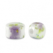 Perles en céramique disc Blanc-violet lilas