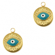 Breloques en acier Inox émaillées oeil porte-bonheur Doré-turquoise