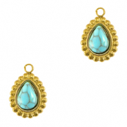Breloques en acier Inox goutte avec pierre naturelle Doré-turquoise