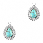 Breloques en acier Inox goutte avec pierre naturelle Argenté-turquoise