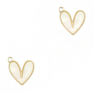 Pendentifs en résine coeur Doré-blanc cassé