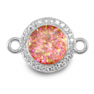 Métal TQ laiton breloques connecteur 12mm émaillées Argenté-rose pivoine