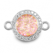 Métal TQ laiton breloques connecteur 12mm émaillées Argenté-rose clair
