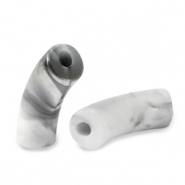 Perles acryliques tube Blanc-gris marbré