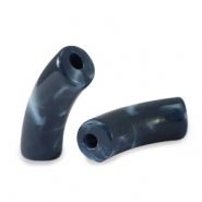 Perles acryliques tube Bleu nuit foncé marbré