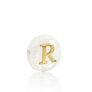 Perles coquillage lettre R Doré-blanc (couleur naturelle)