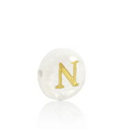 Perles coquillage lettre N Doré-blanc (couleur naturelle)