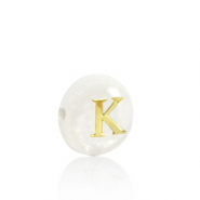 Perles coquillage lettre K Doré-blanc (couleur naturelle)