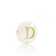 Perles coquillage lettre D Doré-blanc (couleur naturelle)