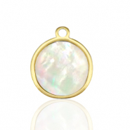 Breloques en acier Inox nacre rond 12mm Blanc (couleur naturelle)-doré