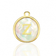 Breloques en acier Inox nacre rond 12mm lettre Z Blanc (couleur naturelle)-doré
