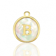 Breloques en acier Inox nacre rond 12mm lettre B Blanc (couleur naturelle)-doré