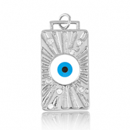 Métal TQ laiton breloques rectangle avec émaillées oeil porte-bonheur Argenté-bleu blanc