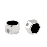 Perles en m&eacute;tal DQ hexagone Argent&eacute; antique-noir (sans nickel)