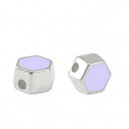 Perles en métal DQ hexagone Argenté antique-violet lavande (sans nickel)