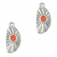 Breloques en métal DQ irrégulier Argenté antique-rouge corail (sans nickel)