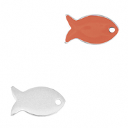 Breloques en métal DQ poisson Argenté antique-rouge corail (sans nickel)