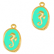 Breloques en métal DQ hippocampe Doré-bleu veraman (sans nickel)