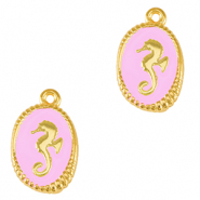 Breloques en métal DQ hippocampe Doré-rose lilas (sans nickel)